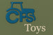 Logo of CFS Toys with a blue tractor on a green background