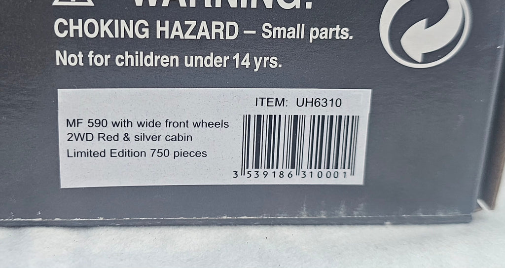 Universal Hobbies Massey 590 2WD Tractor Red & Silver Cabin Limited 750 UH6310