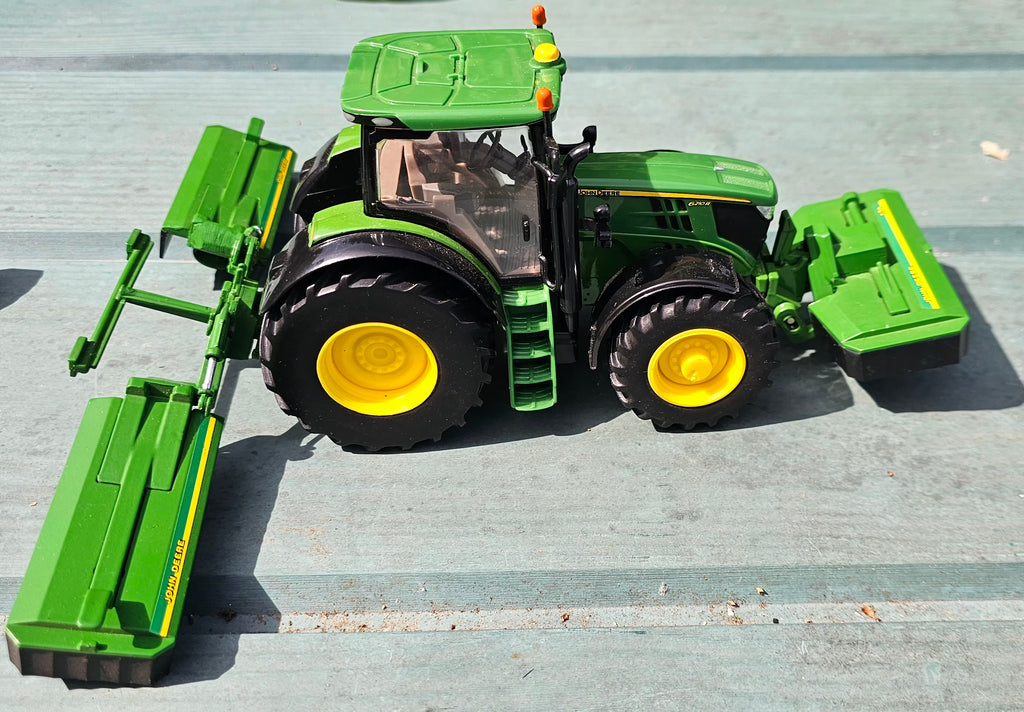 Britains John Deere 6210R With Custom JD 131 Mowers And Sumo Weight Block