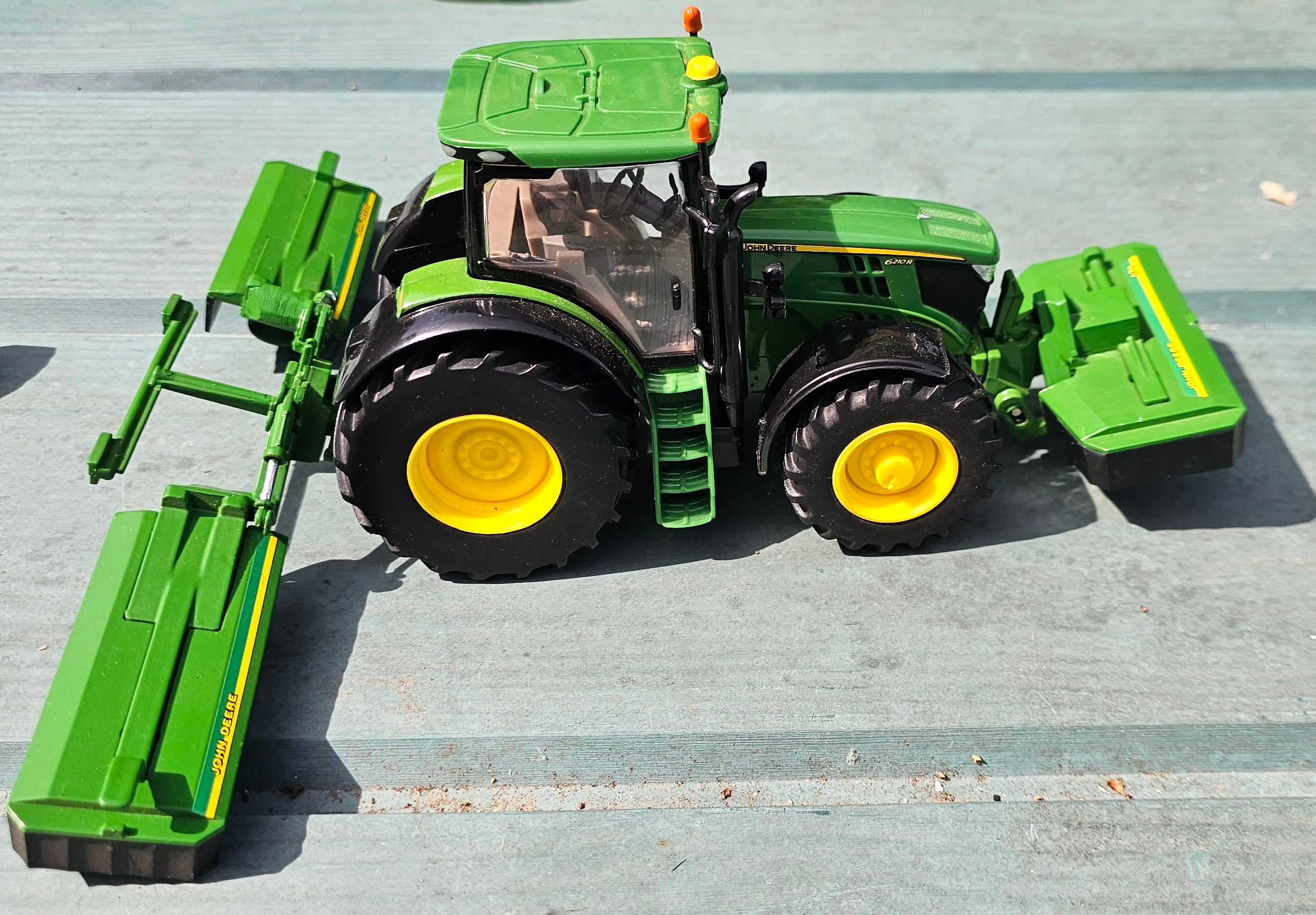 Britains John Deere 6210R With Custom JD 131 Mowers And Sumo Weight Block