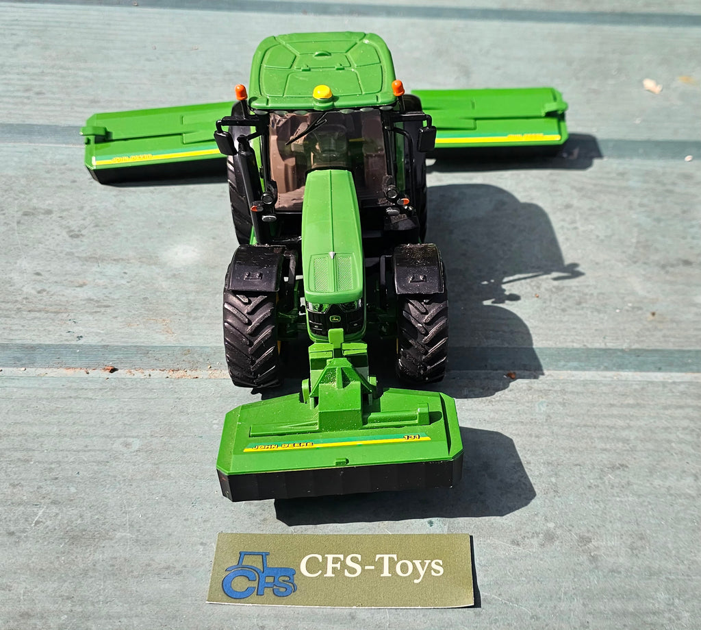 Britains John Deere 6210R With Custom JD 131 Mowers And Sumo Weight Block