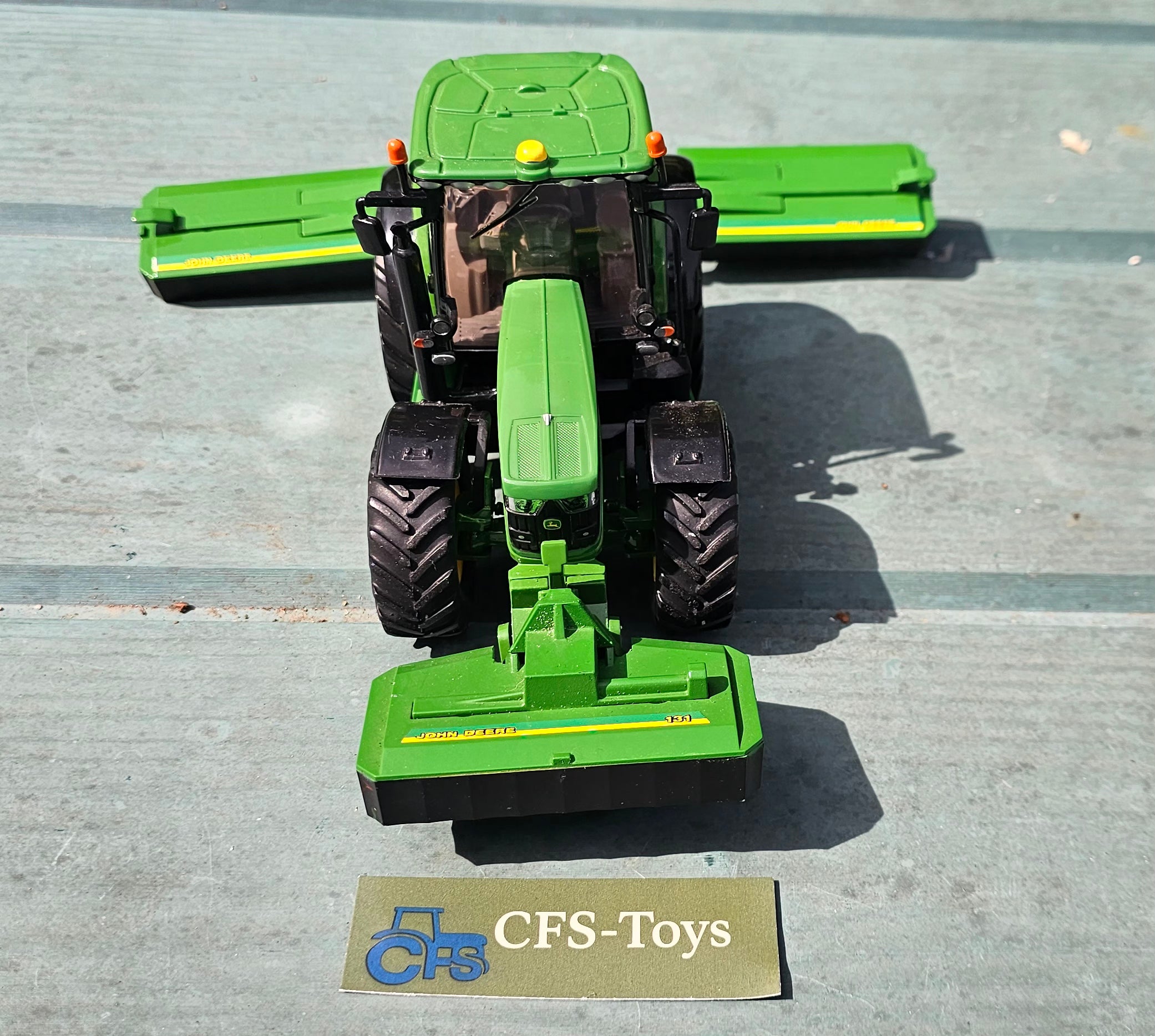 Britains John Deere 6210R With Custom JD 131 Mowers And Sumo Weight Block