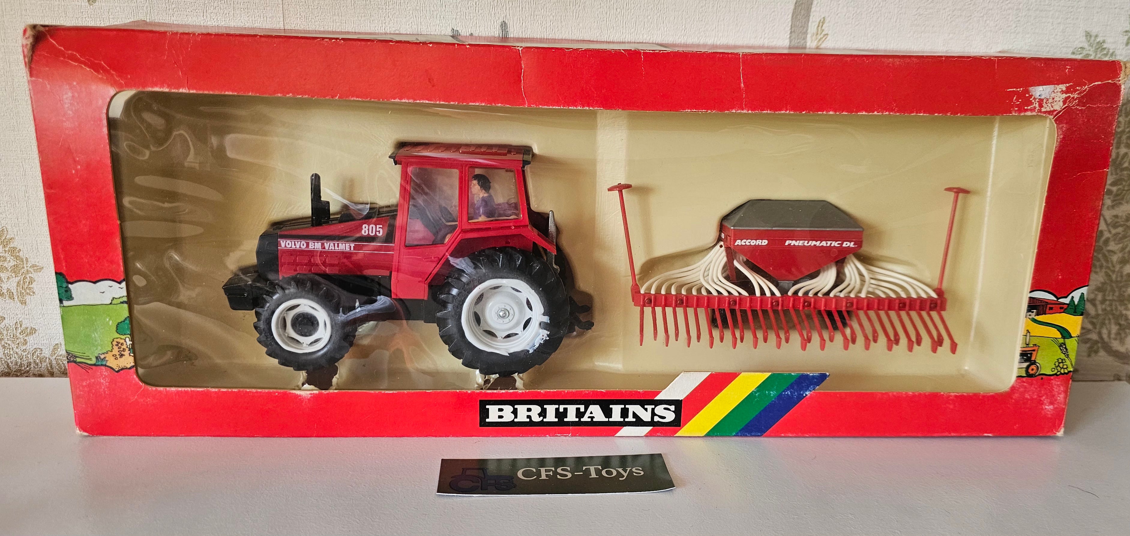 Britains Volvo Bm Valmet And Seed Drill Set 9618