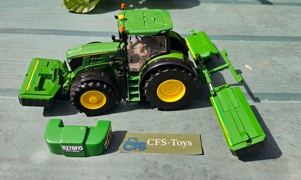 Britains John Deere 6210R With Custom JD 131 Mowers And Sumo Weight Block