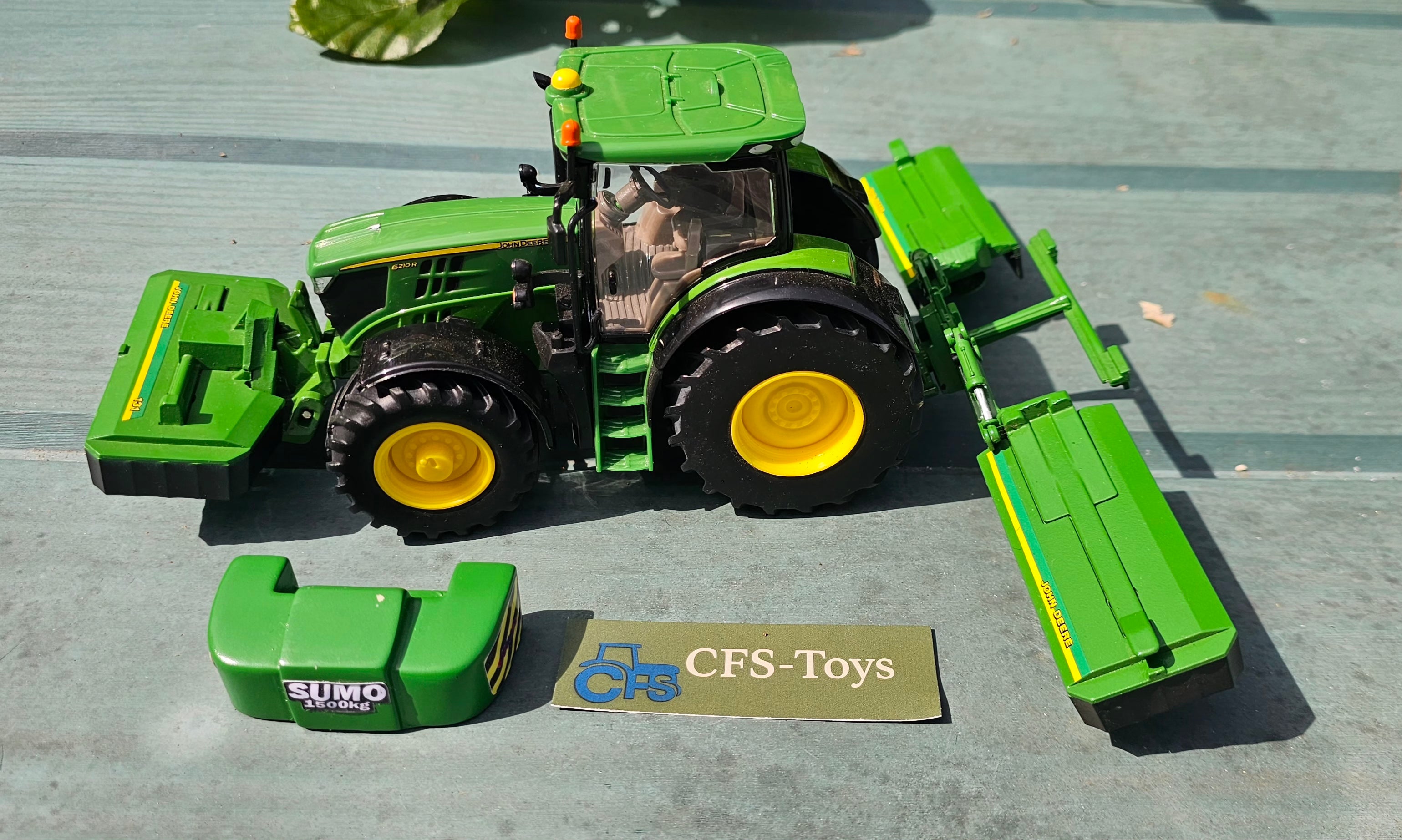 Britains John Deere 6210R With Custom JD 131 Mowers And Sumo Weight Block